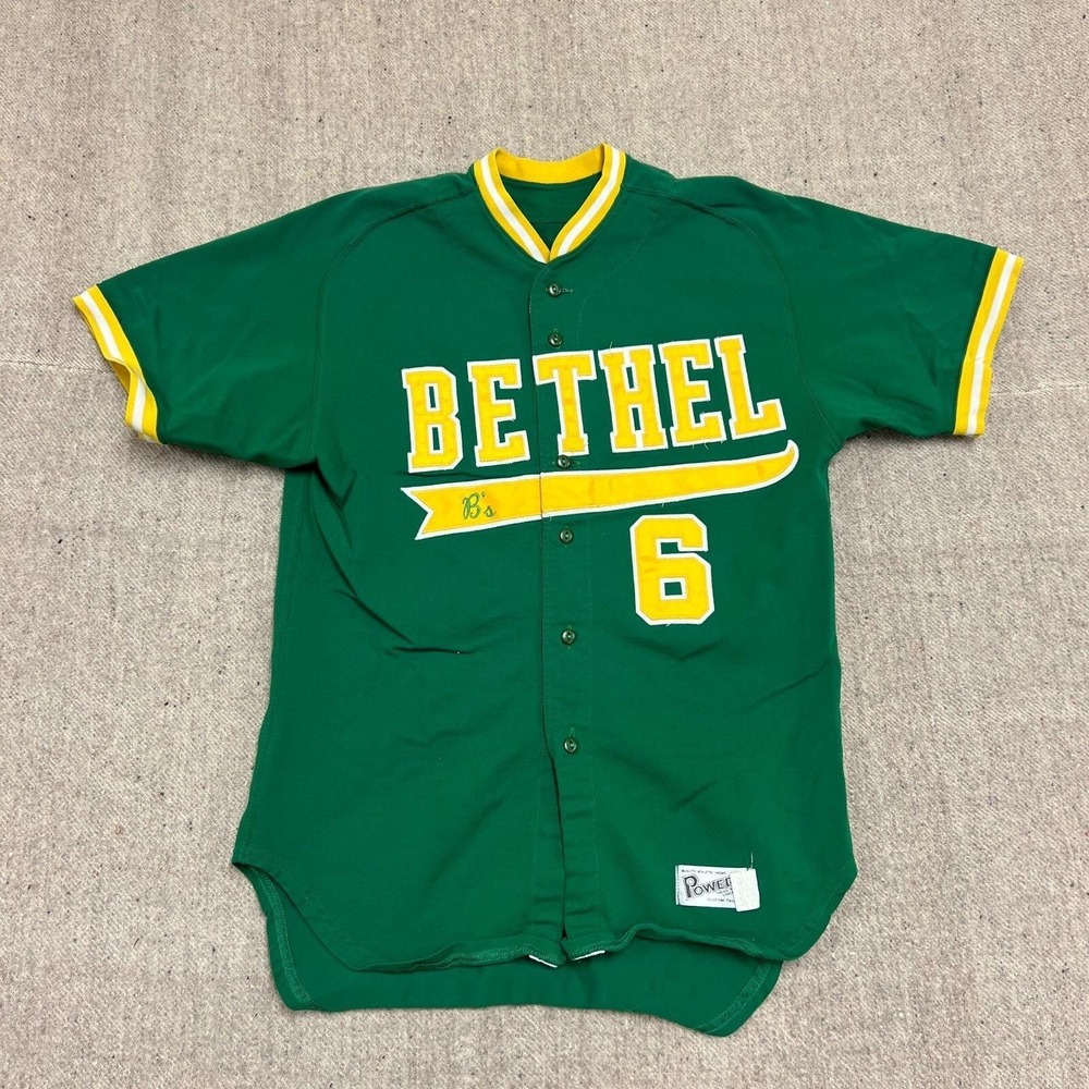 Vintage Bethel University Baseball Jersey Large Green 1980s #6